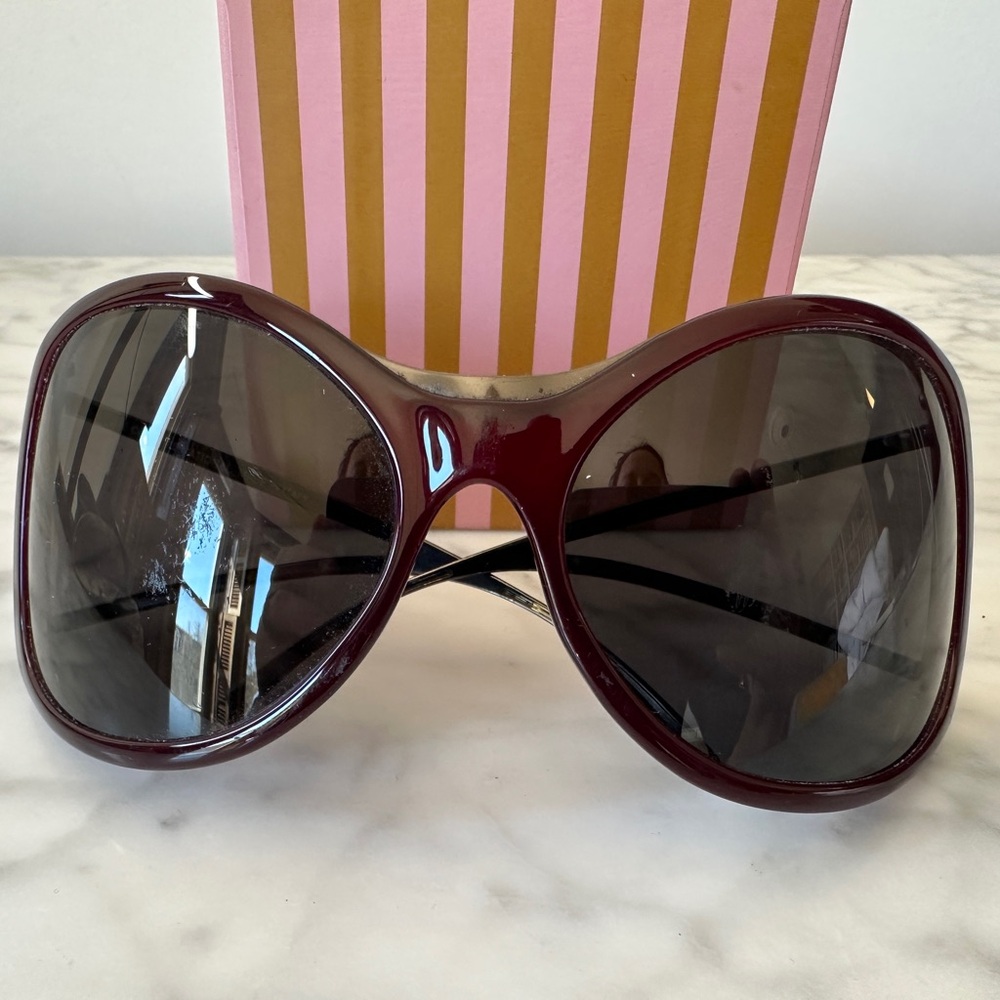 Costume National Oversized Bug Eye Sunglasses Burgundy Made in Italy Y2K Vintage